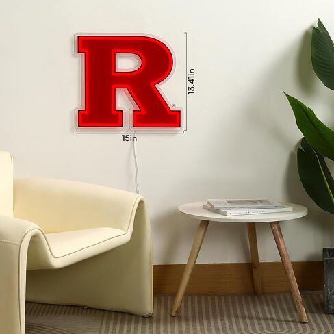Officially Licensed Rutgers Scarlet Knights LED Neon Sign – 15" x 13.41" Red-Emitting Wall Light with Adjustable Brightness, Inline Dimmer & On/Off Switch, USB Powered with Adapter – College Wall Décor in Kuwait