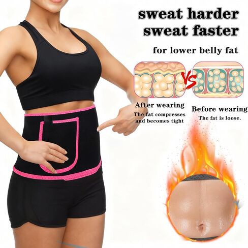 Waist Trainer for Women, Elastic Sweat Band Workout Waist Trimmer Belt, Heat Retention Slimming Stomach Wrap for Belly Fat, Easy to Clean (Red) in Saudi Arabia