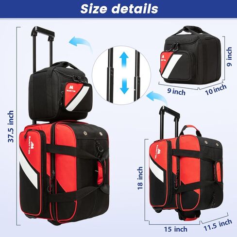 3 أكياس كرات بولينج بعجلات، 2 كيس كرات بولينج، بكرة مزدوجة مع حقيبة كرة واحدة، جيوب متعددة ومساحة للأحذية (تناسب حتى مقاس 15). in Kuwait