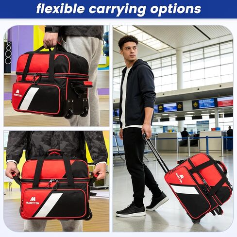 3 أكياس كرات بولينج بعجلات، 2 كيس كرات بولينج، بكرة مزدوجة مع حقيبة كرة واحدة، جيوب متعددة ومساحة للأحذية (تناسب حتى مقاس 15). in Kuwait