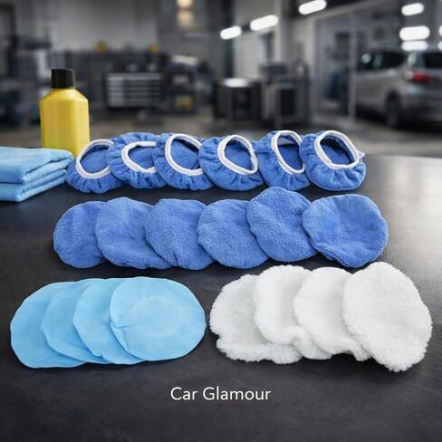 Car Polisher Pad Set, 20 Pieces 6 Inch Microfiber Buffing Bonnet for Cars and Motorcycles - Durable Soft Material, Reusable Polishing Pads for Waxing and Cleaning in Saudi Arabia