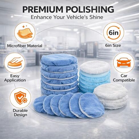 Car Polisher Pad Set, 20 Pieces 6 Inch Microfiber Buffing Bonnet for Cars and Motorcycles - Durable Soft Material, Reusable Polishing Pads for Waxing and Cleaning in Saudi Arabia
