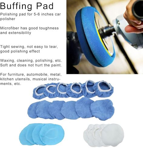 Car Polisher Pad Set, 20 Pieces 6 Inch Microfiber Buffing Bonnet for Cars and Motorcycles - Durable Soft Material, Reusable Polishing Pads for Waxing and Cleaning in Saudi Arabia