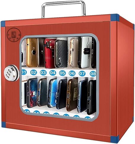 16 Slots Aluminum Alloy Pocket Chart Storage Cabinet for Cell Phones, Wall-Mounted with A Locked, Can Be Carried By Hand (Red-30X19.5X27Cm) in Saudi Arabia