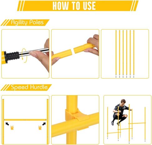 Agility Training Set: 3 Adjustable Speed Hurdles, 6 Agility Poles, 1 Agility Ladder, 12 Soccer Cones & Jump Rope, Multi-Function Soccer Training Equipment for Athletes, Amateurs, Youth in Saudi Arabia