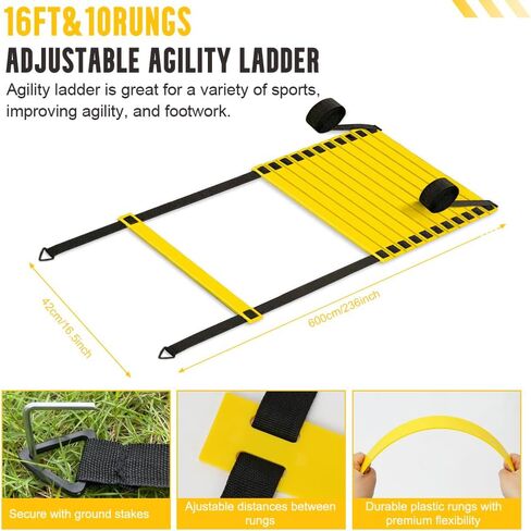 Agility Training Set: 3 Adjustable Speed Hurdles, 6 Agility Poles, 1 Agility Ladder, 12 Soccer Cones & Jump Rope, Multi-Function Soccer Training Equipment for Athletes, Amateurs, Youth in Saudi Arabia