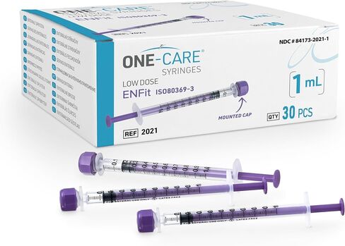 ONE-CARE Lab ENFit Syringe 1ml with Mounted Cap, Sterile, Low Dead Space, 30/bx Blister-Packed, Box of 30 Syringes, in Saudi Arabia