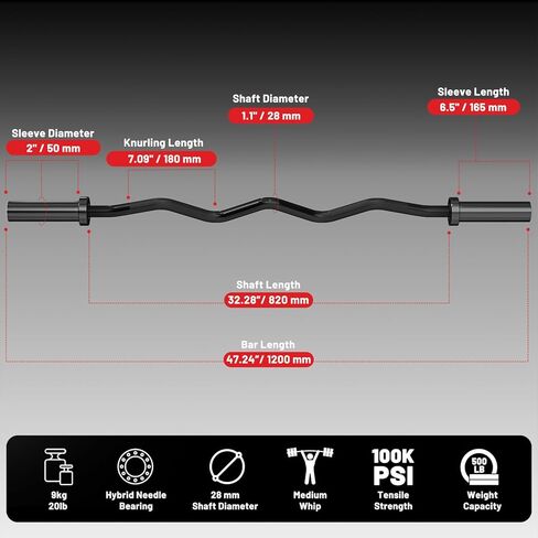 PAPABABE Curl Bar, 4ft/6.2ft Olympic EZ Barbell Bar for Weight Lifting, Curling Bar with Volcano Knurled Grip, 2 Inch Weight Bar with Multi-Angle Wrist-Friendly Design, Comfortable Grip for Bench Press Curls Deadlifts Home Gym Beginner in Saudi Arabia