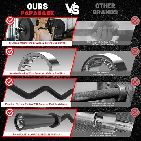PAPABABE Curl Bar, 4ft/6.2ft Olympic EZ Barbell Bar for Weight Lifting, Curling Bar with Volcano Knurled Grip, 2 Inch Weight Bar with Multi-Angle Wrist-Friendly Design, Comfortable Grip for Bench Press Curls Deadlifts Home Gym Beginner in Saudi Arabia