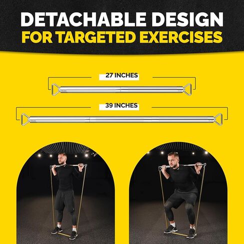 Tribe Lifting Resistance Band Bar - Heavy Duty Steel Bar for Resistance Bands - Resistance Bands Bar 3-Section Adjustable 39 to 27 Inch - Ball Bearing Swivel - Portable Home Gym Workout in Kuwait