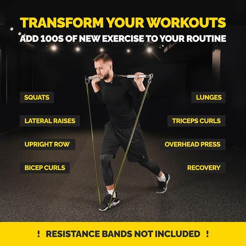 Tribe Lifting Resistance Band Bar - Heavy Duty Steel Bar for Resistance Bands - Resistance Bands Bar 3-Section Adjustable 39 to 27 Inch - Ball Bearing Swivel - Portable Home Gym Workout in Kuwait