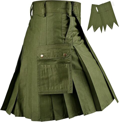 Utility Kilts for Men Scottish Designer Traditional Highland Solid Pleated Buckle Straps Costume Kilts in Kuwait