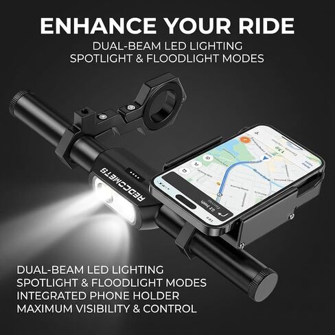 Redcomet Bike Headlights,9.05" Aluminum Alloy Bike Handlebar Extender,Cycling Accessories,IPX65 Waterproof Bicycle Light with a Bike Phone Mount for Bicycle, E-Scooter, USB Rechargeable Headlight in Kuwait