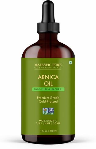 Majestic Pure Arnica Oil 4oz (118ml) Premium Carrier Oil with Dropper for Hair Care, Hair Oiling, Scalp Massage, & Skin Care in Kuwait