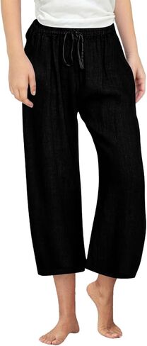 Capris Pants for Girls Casual Drawstring Wide Straight Comfy Trousers with Pockets 2026 Loose Beach Vacation in Saudi Arabia