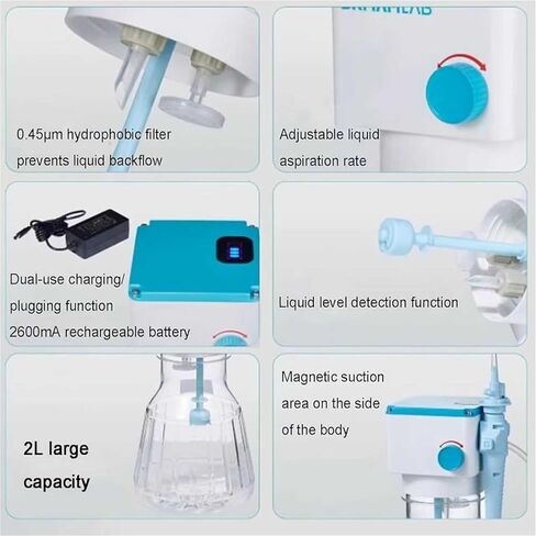 2L Waste Liquid Recycler, Liquid Recycler Vacuum Aspirator, Speed Adjustable, with 3 Pcs Long/Short/8 Rows Aspiration Head in Saudi Arabia