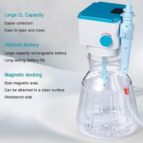 2L Waste Liquid Recycler, Liquid Recycler Vacuum Aspirator, with 3 Pcs Long/Short/8 Rows Aspiration Head, Foot Pedal/Knob Control, Speed Adjustable, Rechargeable, for Lab Teaching in Kuwait