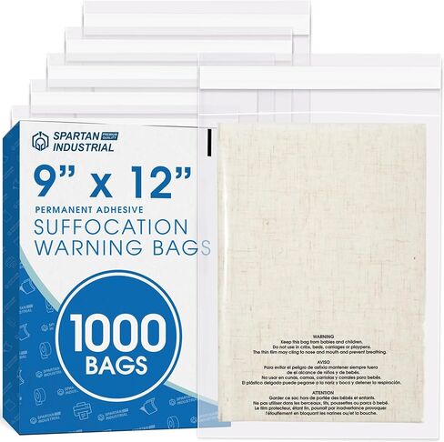 Spartan Industrial - 9" X 12" (1000 Count) Self Seal Clear Poly Bags with Suffocation Warning for Packaging, T Shirts - Permanent Adhesive in Kuwait