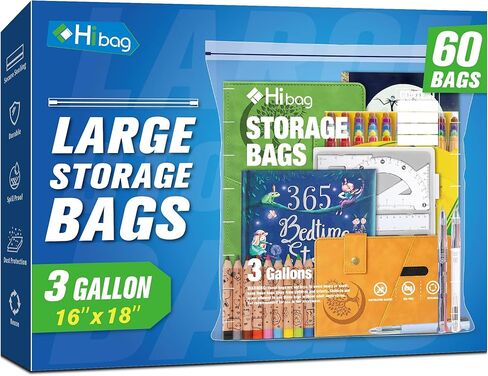 5 Gallon Extra Large Zippered Plastic Bags for Storage, 18'' x 24'', Clear Storage Bags for Clothes, Extra Thick 10 pack in Kuwait