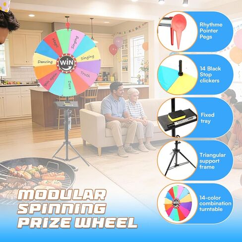 24 Inch Spinning Wheel for Prizes,Adjustable Height Prize Wheel of Fortune Game with Marker & Eraser，14 Colors Prize Wheel Spinner with Stand for Trade Shows,Party,Carnivals & Home Games in Saudi Arabia