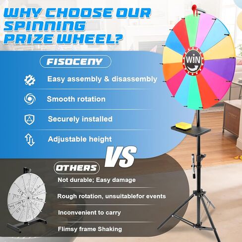 24 Inch Spinning Wheel for Prizes,Adjustable Height Prize Wheel of Fortune Game with Marker & Eraser，14 Colors Prize Wheel Spinner with Stand for Trade Shows,Party,Carnivals & Home Games in Saudi Arabia
