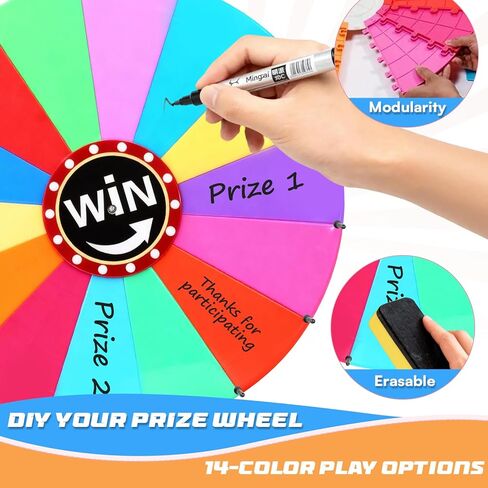 24 Inch Spinning Wheel for Prizes,Adjustable Height Prize Wheel of Fortune Game with Marker & Eraser，14 Colors Prize Wheel Spinner with Stand for Trade Shows,Party,Carnivals & Home Games in Saudi Arabia