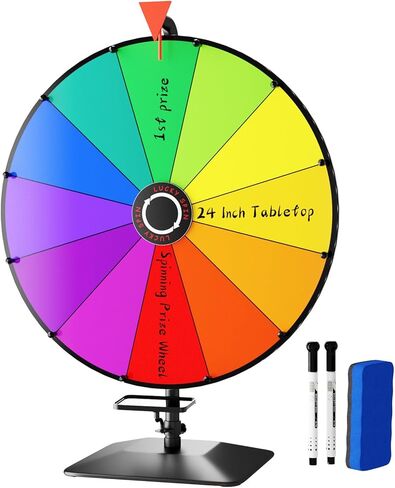 24 Inch Prize Wheel, Tabletop Spinning Wheel for Prizes, Prize Wheel Spinner with Stand & 12 Slots & Dry Erase & Eraser for Party, Carnival, Trade Show, Spinning Game in Kuwait
