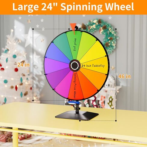24 Inch Prize Wheel, Tabletop Spinning Wheel for Prizes, Prize Wheel Spinner with Stand & 12 Slots & Dry Erase & Eraser for Party, Carnival, Trade Show, Spinning Game in Kuwait