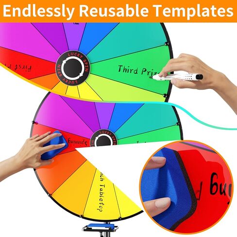 24 Inch Prize Wheel, Tabletop Spinning Wheel for Prizes, Prize Wheel Spinner with Stand & 12 Slots & Dry Erase & Eraser for Party, Carnival, Trade Show, Spinning Game in Kuwait