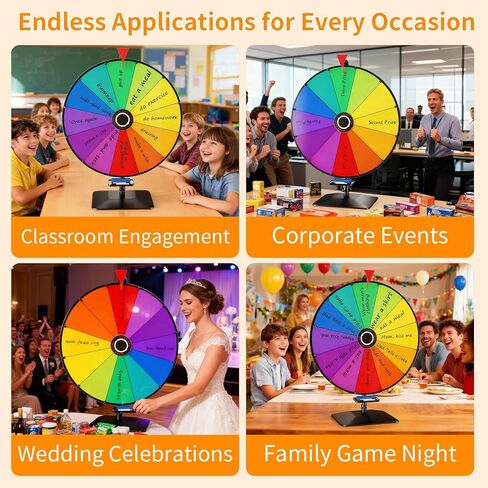 24 Inch Prize Wheel, Tabletop Spinning Wheel for Prizes, Prize Wheel Spinner with Stand & 12 Slots & Dry Erase & Eraser for Party, Carnival, Trade Show, Spinning Game in Kuwait