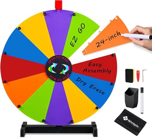 عجلة جائزة دوارة على سطح الطاولة مقاس 24 بوصة من WinSpin، عجلة دوارة لألعاب الشعار المبتكرة ذاتية الصنع، عجلة دوارة قابلة للمسح الجاف لحفلات أحداث ألعاب الكرنفال، 12 فتحة in Kuwait
