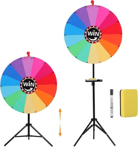 Adjustable Height 35"-65" Prize Wheel, 24" Heavy Duty Spinning Prize Wheel, 14 Colors Slots with Erase & Marker Pen for Customization, Reusable Wheel Spinner for Carnival Prizes, Ruleta De Premios in Saudi Arabia
