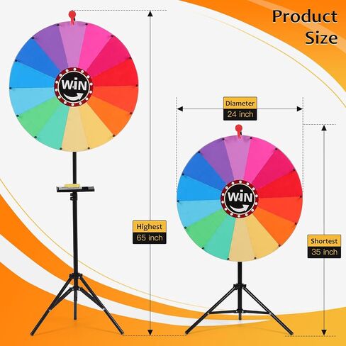 Adjustable Height 35"-65" Prize Wheel, 24" Heavy Duty Spinning Prize Wheel, 14 Colors Slots with Erase & Marker Pen for Customization, Reusable Wheel Spinner for Carnival Prizes, Ruleta De Premios in Saudi Arabia