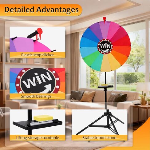 Adjustable Height 35"-65" Prize Wheel, 24" Heavy Duty Spinning Prize Wheel, 14 Colors Slots with Erase & Marker Pen for Customization, Reusable Wheel Spinner for Carnival Prizes, Ruleta De Premios in Saudi Arabia
