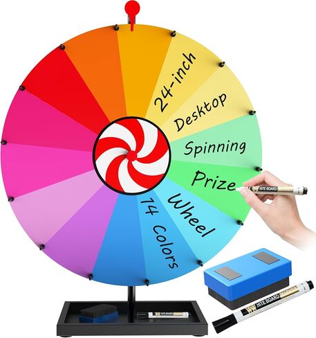 عجلة جائزة دوارة على سطح الطاولة مقاس 24 بوصة، لعبة Spin Doodle Game Spinner، عجلة دوارة ذات 14 لونًا مع حامل، لعبة عجلة الحظ، مناسبة للعروض التجارية، الكرنفالات، ألعاب الحفلات (24 بوصة) in Kuwait