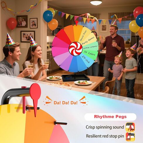 عجلة جائزة دوارة على سطح الطاولة مقاس 24 بوصة، لعبة Spin Doodle Game Spinner، عجلة دوارة ذات 14 لونًا مع حامل، لعبة عجلة الحظ، مناسبة للعروض التجارية، الكرنفالات، ألعاب الحفلات (24 بوصة) in Kuwait