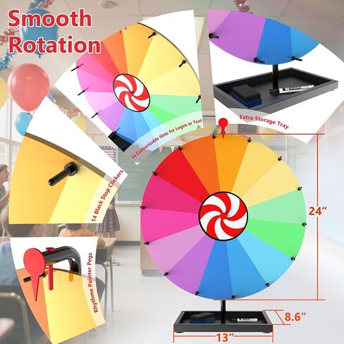 عجلة جائزة دوارة على سطح الطاولة مقاس 24 بوصة، لعبة Spin Doodle Game Spinner، عجلة دوارة ذات 14 لونًا مع حامل، لعبة عجلة الحظ، مناسبة للعروض التجارية، الكرنفالات، ألعاب الحفلات (24 بوصة) in Kuwait