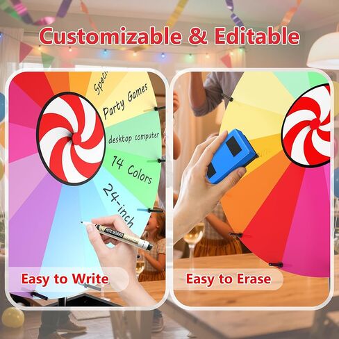 عجلة جائزة دوارة على سطح الطاولة مقاس 24 بوصة، لعبة Spin Doodle Game Spinner، عجلة دوارة ذات 14 لونًا مع حامل، لعبة عجلة الحظ، مناسبة للعروض التجارية، الكرنفالات، ألعاب الحفلات (24 بوصة) in Kuwait