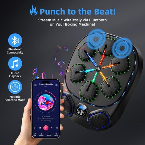 Music Boxing Machine with LED Lights & Bluetooth Speaker – Interactive Punching Bag for Fitness, Rhythm Training & Stress Relief – Home Gym Equipment for Adults in Saudi Arabia