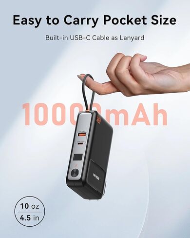 Power Bank, 10000mAh Portable Charger with 65W Wall Charger, Built in 2 Outputs & USB-C Cable, Foldable AC Plug, Smart Digital Display, External Battery Pack for Laptop,iPad,iPhone 16/15 Series in Kuwait