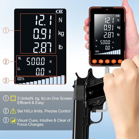 مقياس سحب الزناد، مقياس قوة سحب الوزن، شاشة LCD كبيرة جدًا 500N مع N كجم رطل، أوضاع الذروة التلقائية في الوقت الحقيقي، برامج البيانات، شهادة المعايرة، مقياس سحب الزناد الرقمي in Kuwait