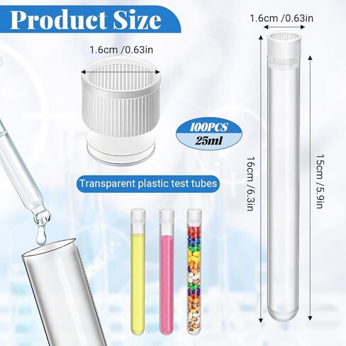 100 Pcs Plastic Test Tubes with Caps, 16x150mm(25ml) Plastic Tube, Clear Test Tubes for Candy Seed Scientific Themed Birthday Party Supplies(White) in Saudi Arabia