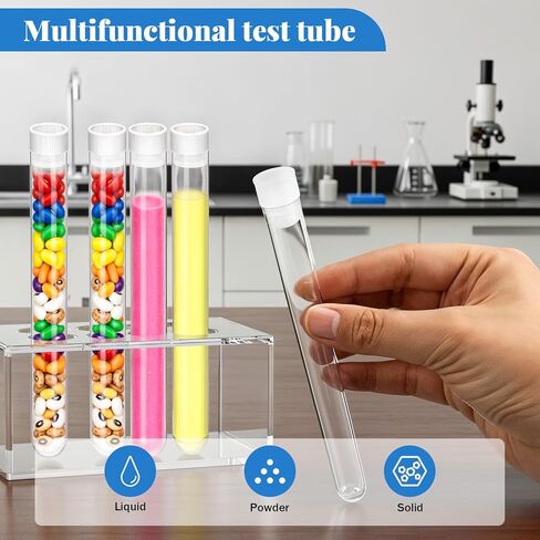 100 Pcs Plastic Test Tubes with Caps, 16x150mm(25ml) Plastic Tube, Clear Test Tubes for Candy Seed Scientific Themed Birthday Party Supplies(White) in Saudi Arabia