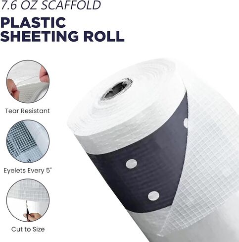 لفة أغطية بلاستيكية شديدة التحمل من TarpsNow، مقاس 7'-4 بوصة × 100 بوصة - صفائح سقالات مقاومة للماء مقاومة للحريق 38 ميلًا - فيلم بلاستيكي أبيض شفاف للبناء والخشب والمعدات وحماية الحطام in Kuwait