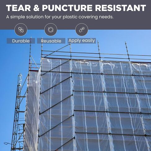 لفة أغطية بلاستيكية شديدة التحمل من TarpsNow، مقاس 7'-4 بوصة × 100 بوصة - صفائح سقالات مقاومة للماء مقاومة للحريق 38 ميلًا - فيلم بلاستيكي أبيض شفاف للبناء والخشب والمعدات وحماية الحطام in Kuwait