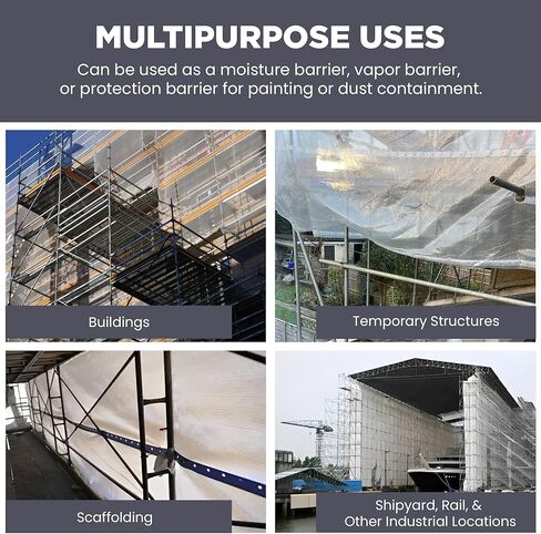 لفة أغطية بلاستيكية شديدة التحمل من TarpsNow، مقاس 7'-4 بوصة × 100 بوصة - صفائح سقالات مقاومة للماء مقاومة للحريق 38 ميلًا - فيلم بلاستيكي أبيض شفاف للبناء والخشب والمعدات وحماية الحطام in Kuwait