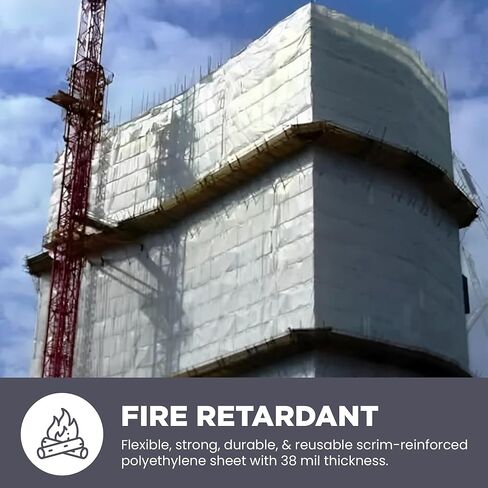 لفة أغطية بلاستيكية شديدة التحمل من TarpsNow، مقاس 7'-4 بوصة × 100 بوصة - صفائح سقالات مقاومة للماء مقاومة للحريق 38 ميلًا - فيلم بلاستيكي أبيض شفاف للبناء والخشب والمعدات وحماية الحطام in Kuwait