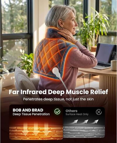 BOB AND BRAD Weighted Heating Pad for Neck and Shoulders, 2.2lb Electric Neck Wrap with Far-Infrared Ceramic Beads for Deep Tissue Pain Relief, 20"x22", FSA Eligible/HSA Eligible, Gift for Mom Women in Kuwait