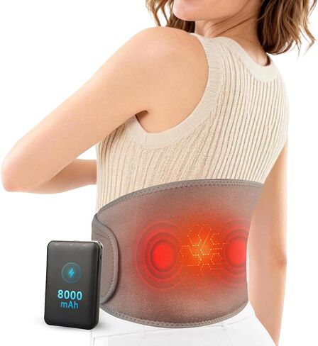 Cordless Heating Pad with Massager for Back Pain Relief, Portable Wearable Heat Belt for Lower Back 8000mAh Rechargeable Wireless Electric with 3 Heat 3 Vibration, Gifts for Women Men Mom Dad Seniors in Kuwait