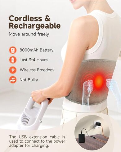 Cordless Heating Pad with Massager for Back Pain Relief, Portable Wearable Heat Belt for Lower Back 8000mAh Rechargeable Wireless Electric with 3 Heat 3 Vibration, Gifts for Women Men Mom Dad Seniors in Kuwait